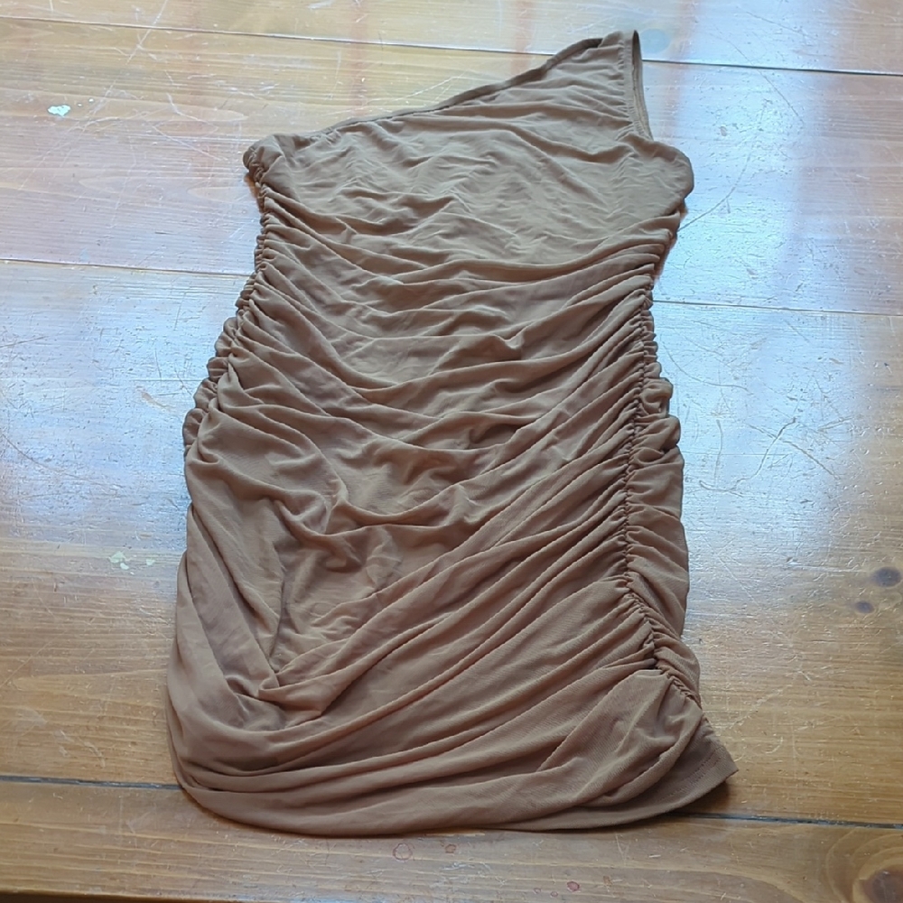 Chic One-Shoulder Tan Dress